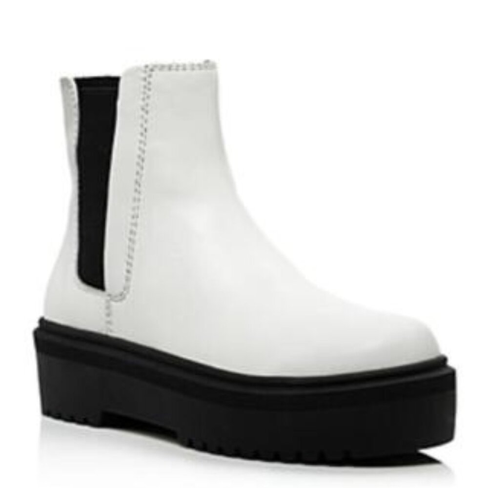 Aqua | Loren Leather Chelsea Platform Ankle Boots White | US 7.5 NWOB
